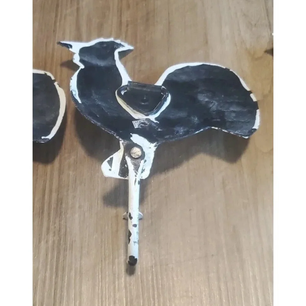 Set of 5 Rooster Chicken Hooks Rustic Distressed White Decor Farmhouse *READ